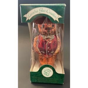 Vintage Lauscha Glas Creation Bear Christmas Ornament Blown Glass Red Vest